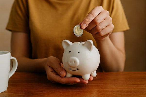Eine Münze in das Sparschwein